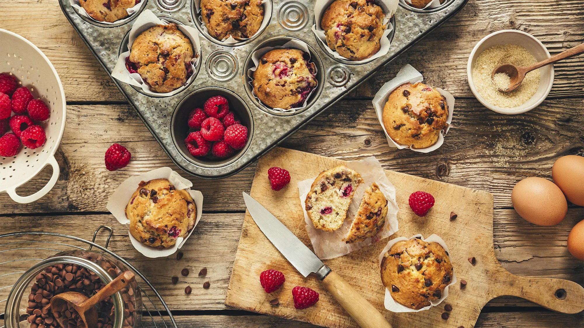 Muffins framboises et pépites de chocolat lait BIO